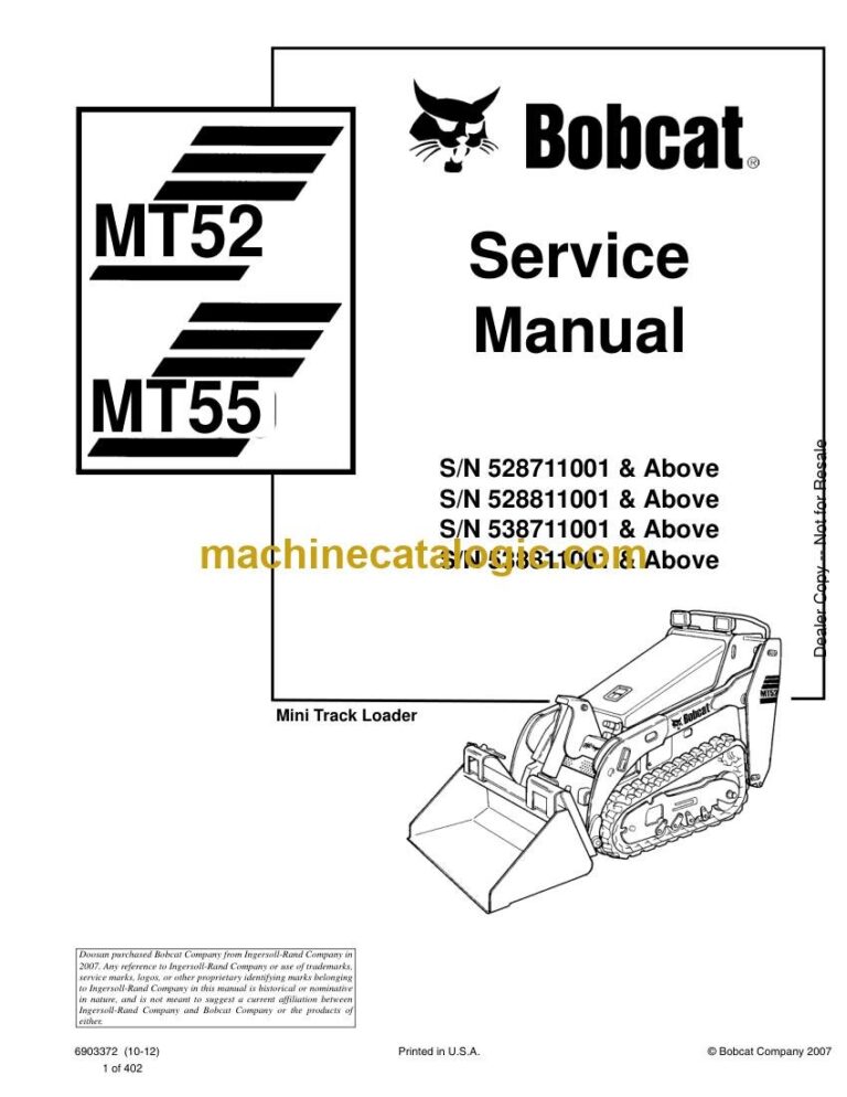 Bobcat MT52 Loader Mini Track Service Manual (SN 528811001-528899999)