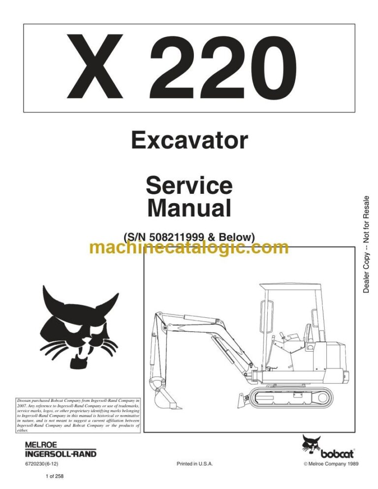 Bobcat 220 Excavator Service Manual (SN 508211001-508211999)