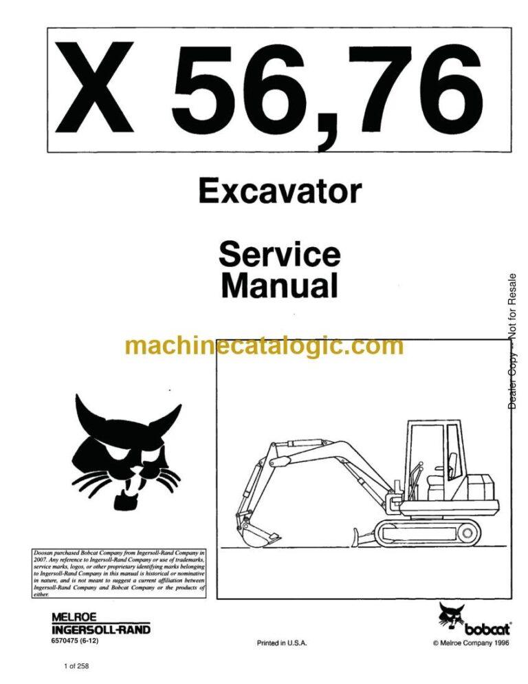 Bobcat 76 Excavator Service Manual (SN 504812001-504899999)