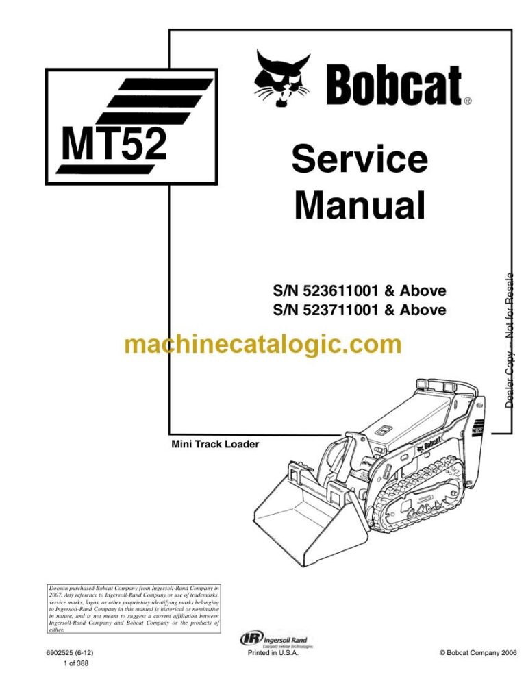 Bobcat MT52 Loader Mini Track Service Manual (SN 523711001-523799999)