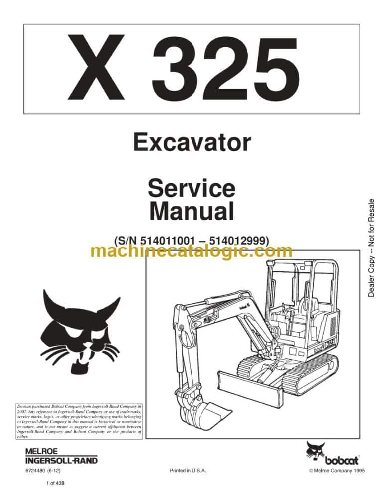 Bobcat 325 Excavator Service Manual (SN 514011001-514012999)