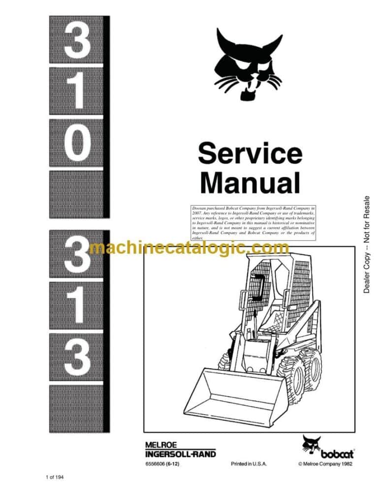 Bobcat 310 Loader Service Manual (SN 499611001-499699999)