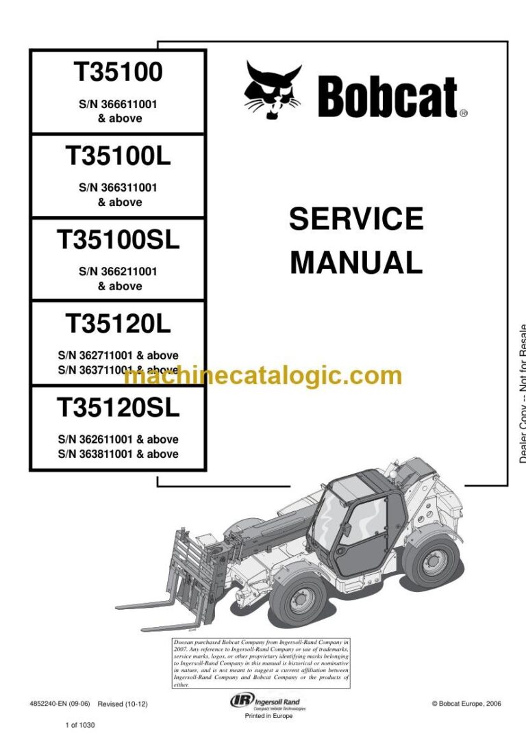 Bobcat T35120 VersaHANDLER® TTC, Telescopic Handler Service Manual (SN 362611001-362699999)