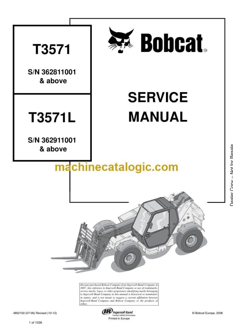 Bobcat T3571 VersaHANDLER® TTC, Telescopic Handler Service Manual (SN 362911001-362999999)