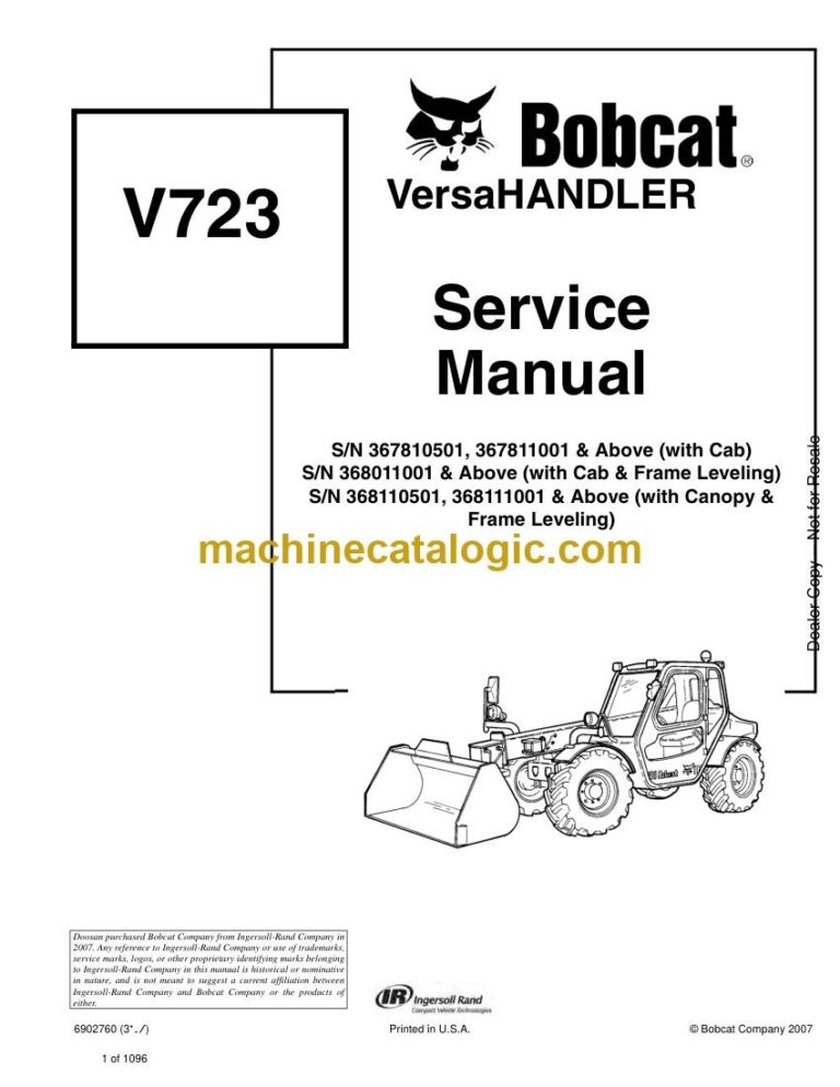 Bobcat V723 VersaHANDLER® TTC, Telescopic Handler Service Manual (SN 367810501-367899999)