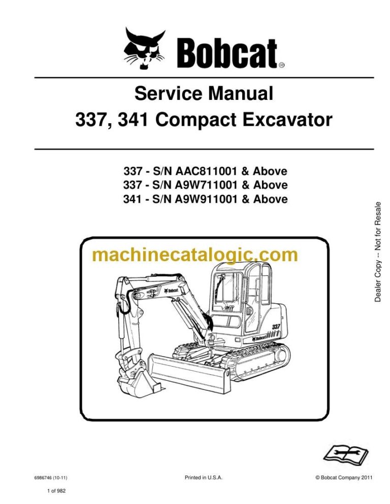 Bobcat 337 Excavator Service Manual (SN AAC811001-AAC899999)