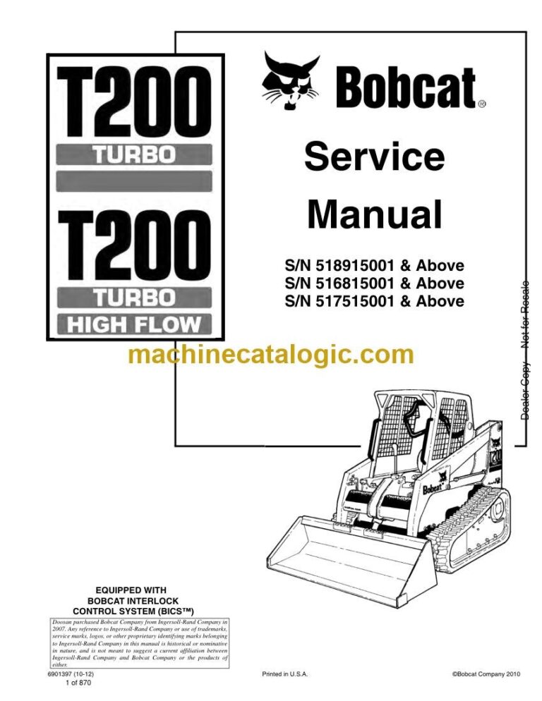 Bobcat T200 Loader Service Manual (SN 518915001-518999999)