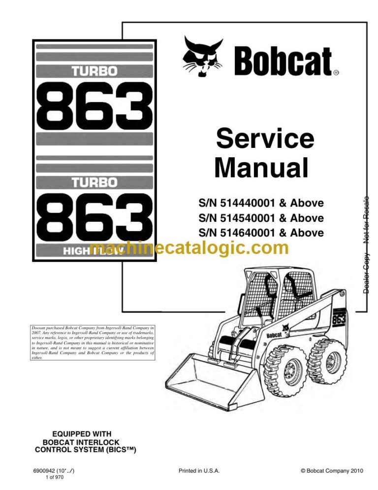 Bobcat 863 Loader Service Manual (SN 514540001-514599999)