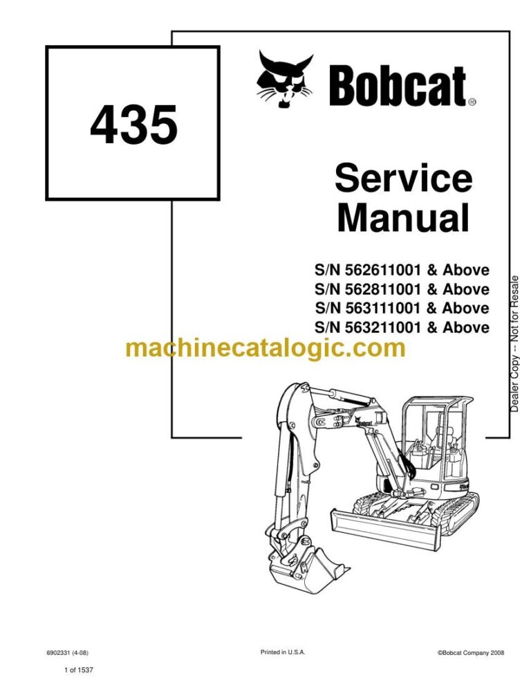 Bobcat 435 Excavator Service Manual (SN 563111001-563199999)