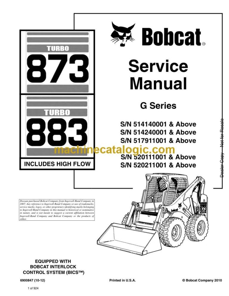 Bobcat 873 Loader Service Manual (SN 514240001-514299999)
