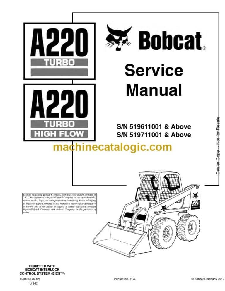 Bobcat A220 Loader Service Manual (SN 519611001-519699999)