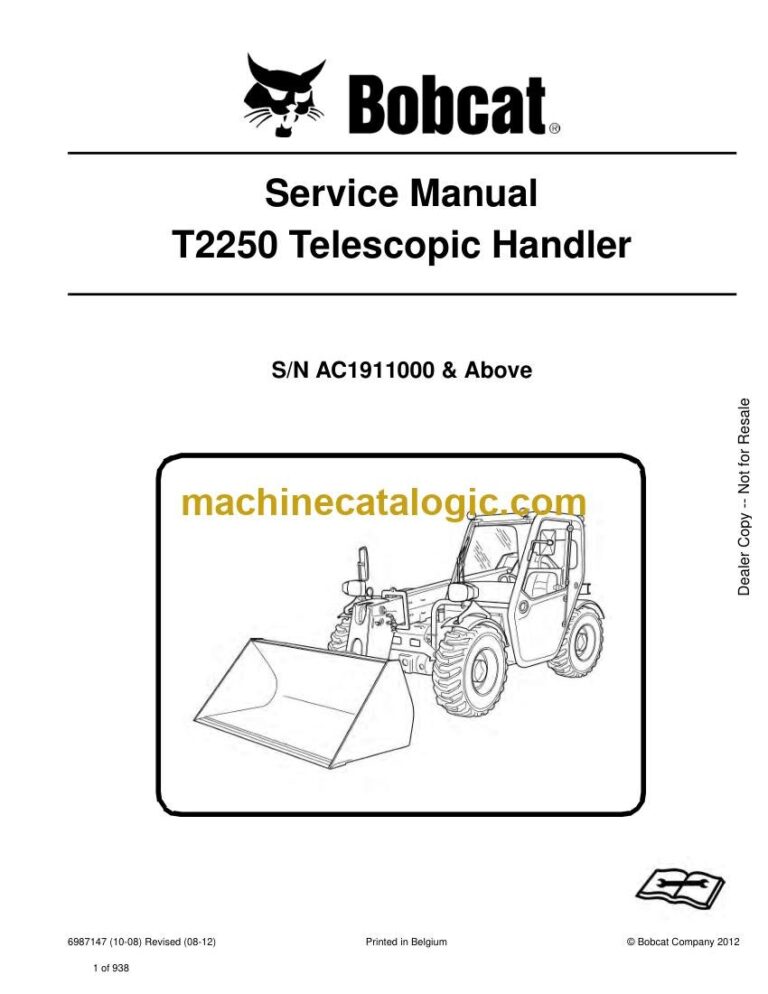 Bobcat T2250 VersaHANDLER® TTC, Telescopic Handler Service Manual (SN AC1911001-AC1999999)