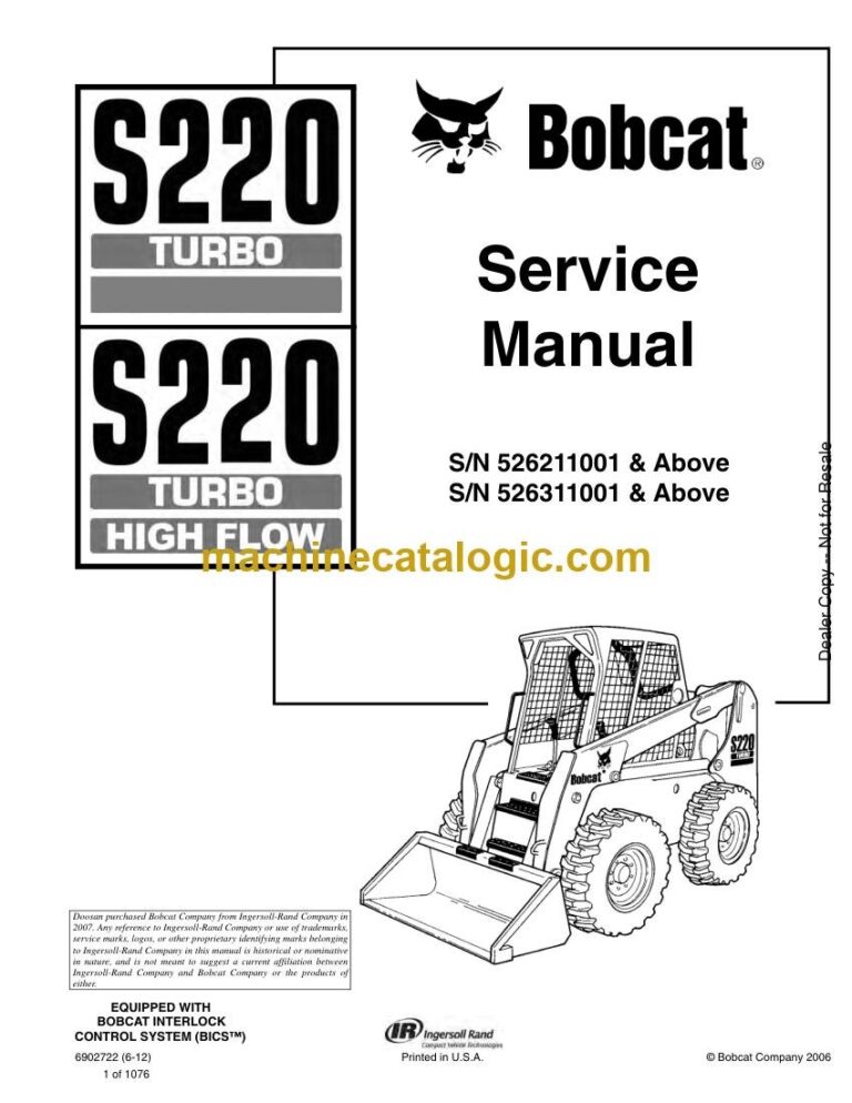 Bobcat S220 Loader Service Manual (SN 526311001-526399999)