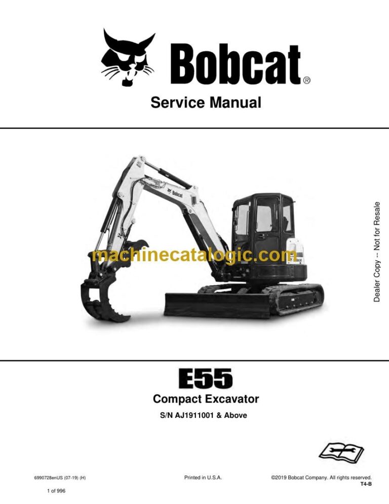 Bobcat E55 Excavator Service Manual (SN AJ1911001-AJ1999999)