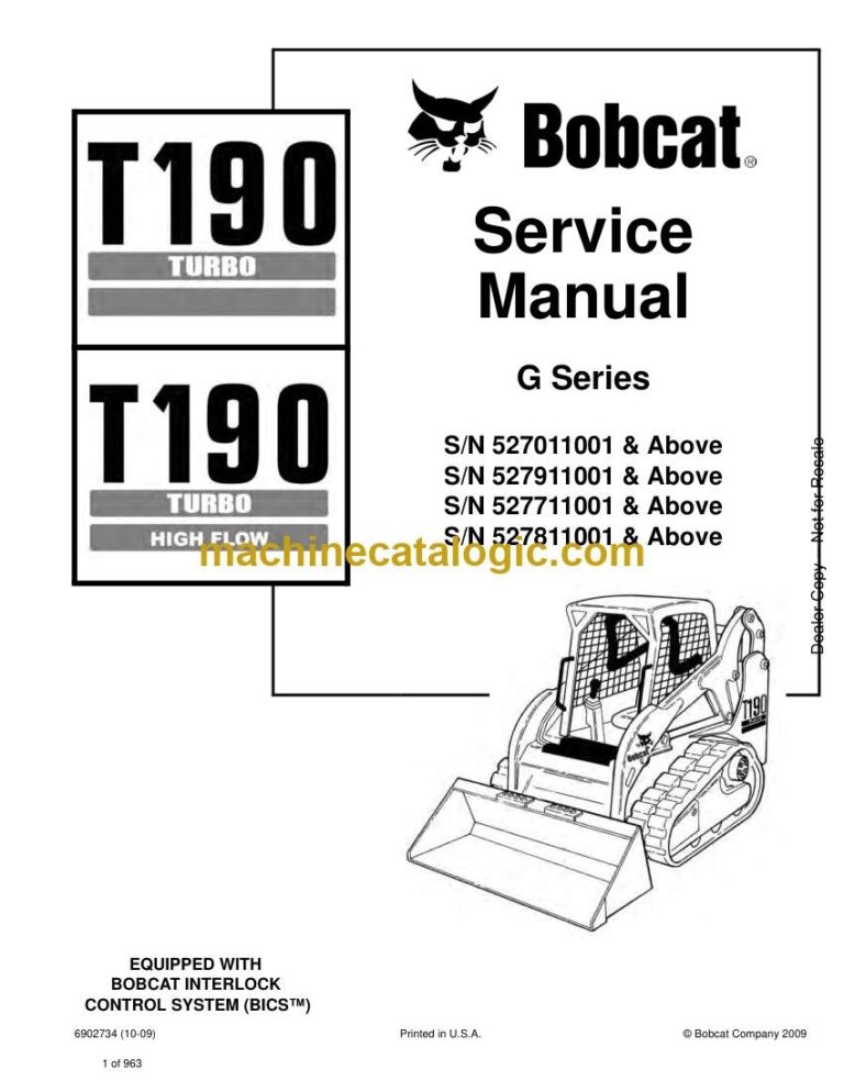 Bobcat T190 Loader Service Manual (SN 527011001-527099999)