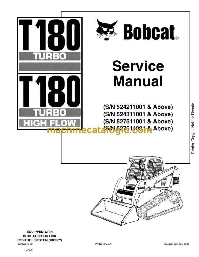 Bobcat T180 Loader Service Manual (SN 524211001-524299999)
