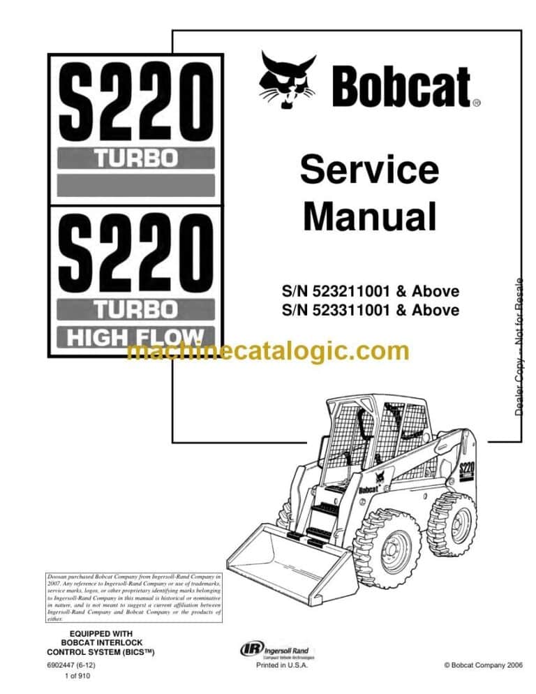 Bobcat S220 Loader Service Manual (SN 523311001-523399999)