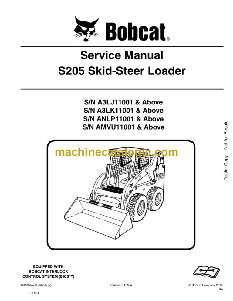 Bobcat S205 Loader Service Manual (SN ANLP11001-ANLP99999)