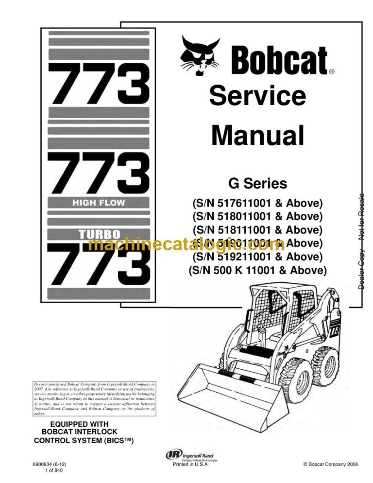 Bobcat 773 Loader Service Manual (SN 519011001-519028000)