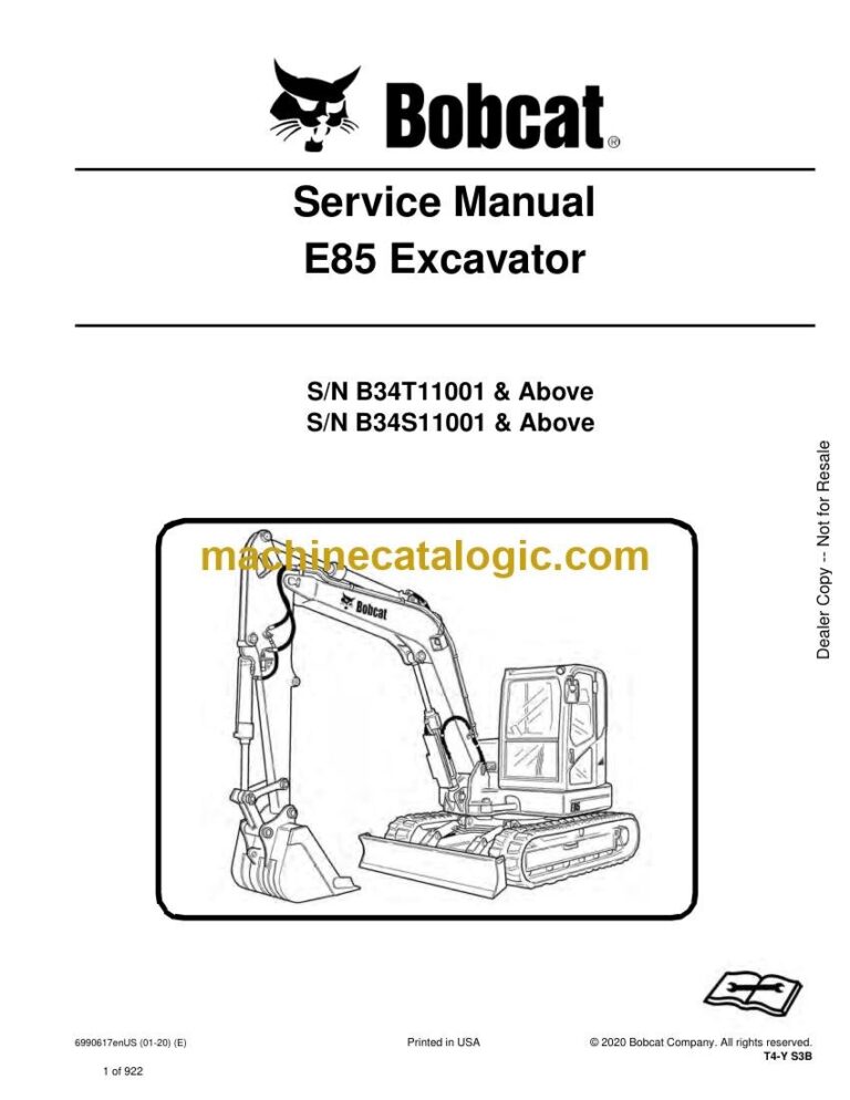 Bobcat E85 Excavator Service Manual (SN B34T11001-B34T99999)