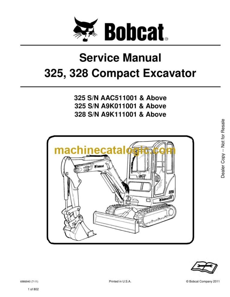 Bobcat 325 Excavator Service Manual (SN AAC511001-AAC599999)