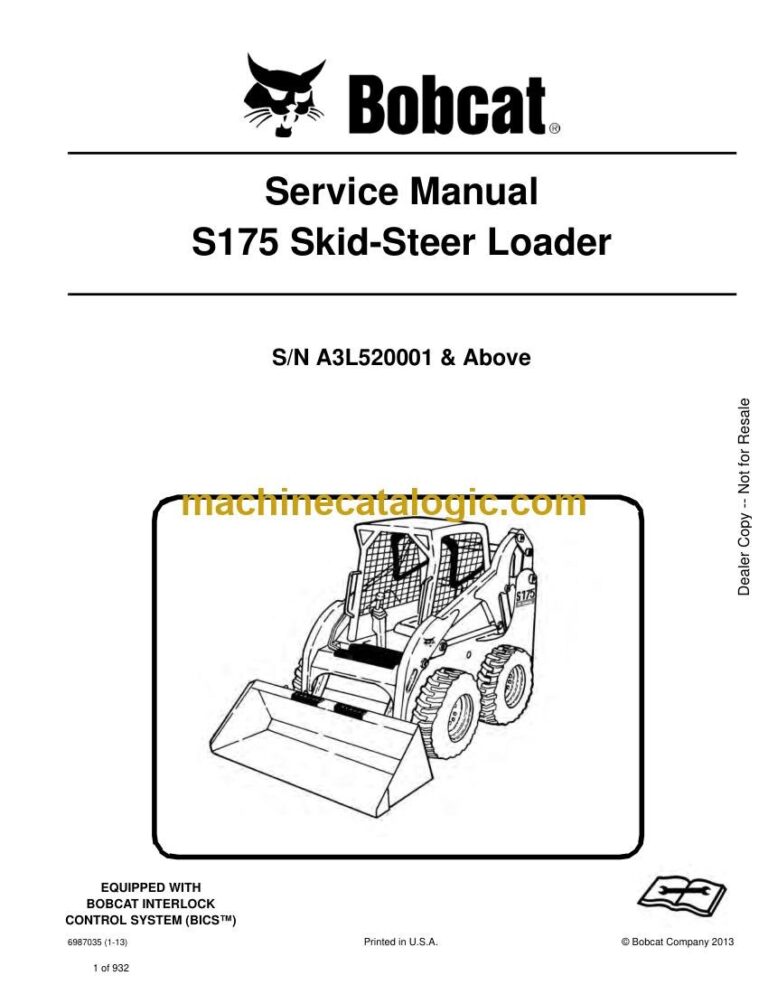Bobcat S175 Loader Service Manual (SN A3L520001-A3L599999)