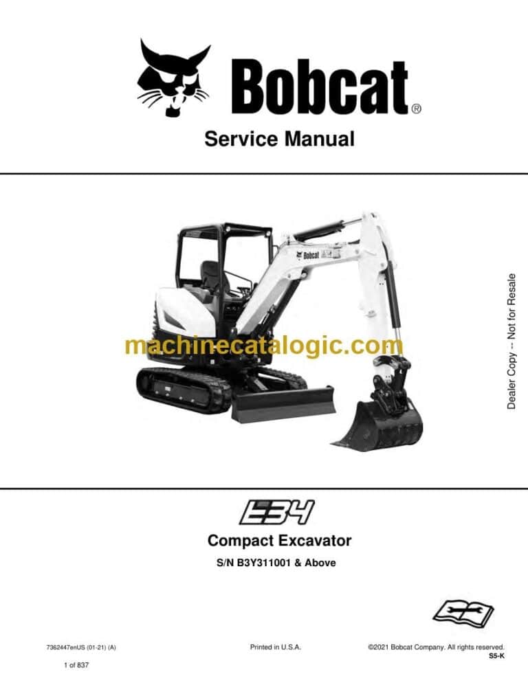 Bobcat E34 Excavator Service Manual (SN B3Y311001-B3Y399999)