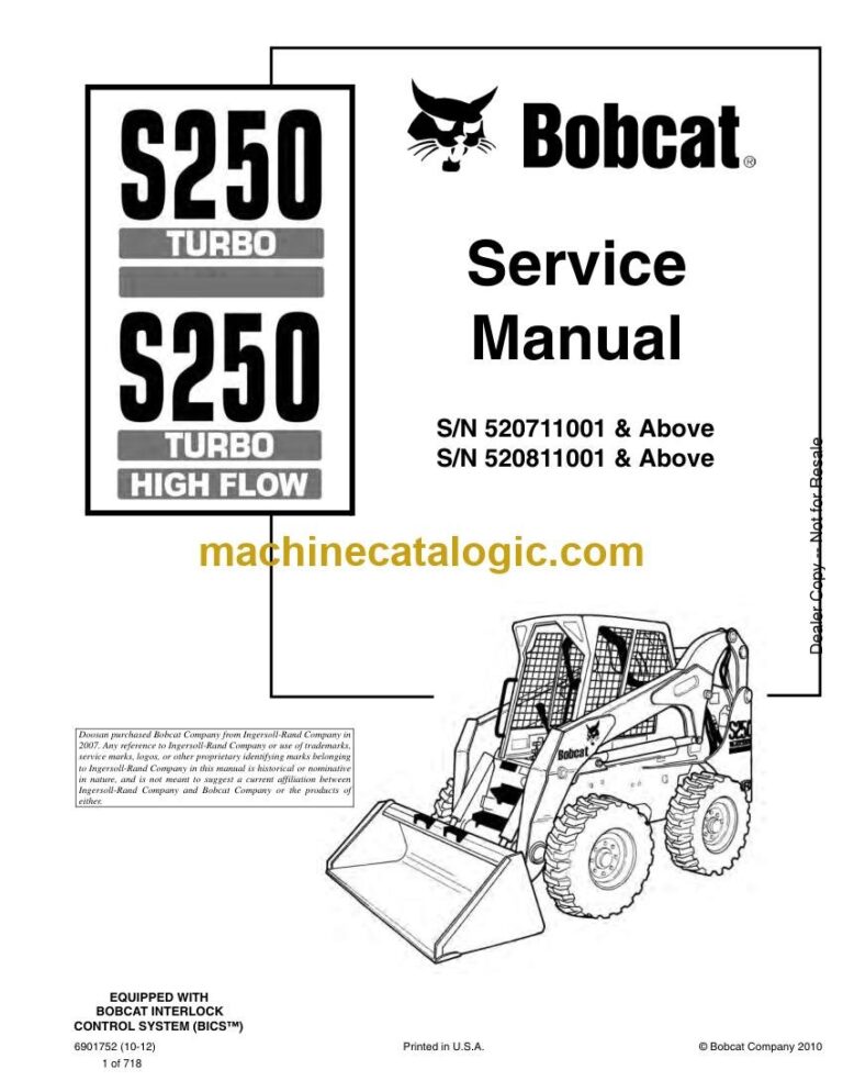 Bobcat S250 Loader Service Manual (SN 520811001-520899999)