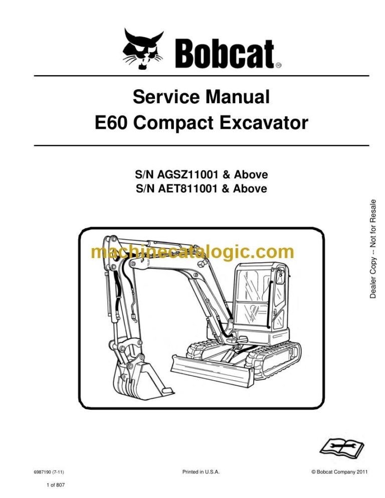 Bobcat E60 Excavator Service Manual (SN AET811001-AET899999)