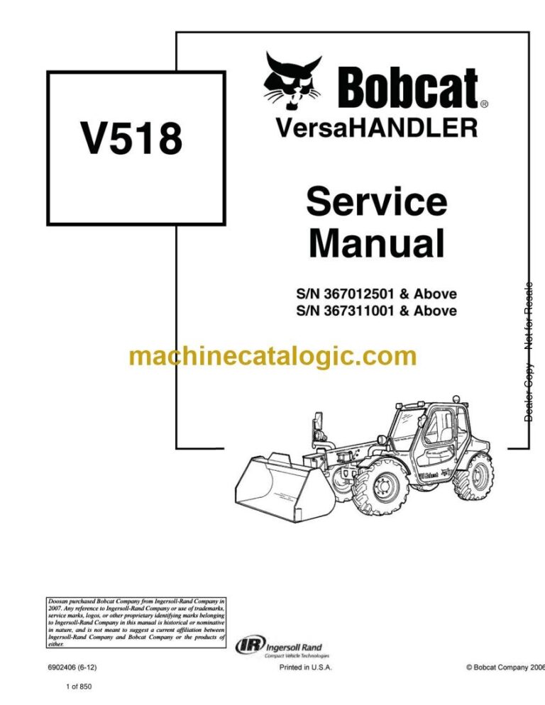 Bobcat V518 VersaHANDLER® TTC, Telescopic Handler Service Manual (SN 367012501-367099999)