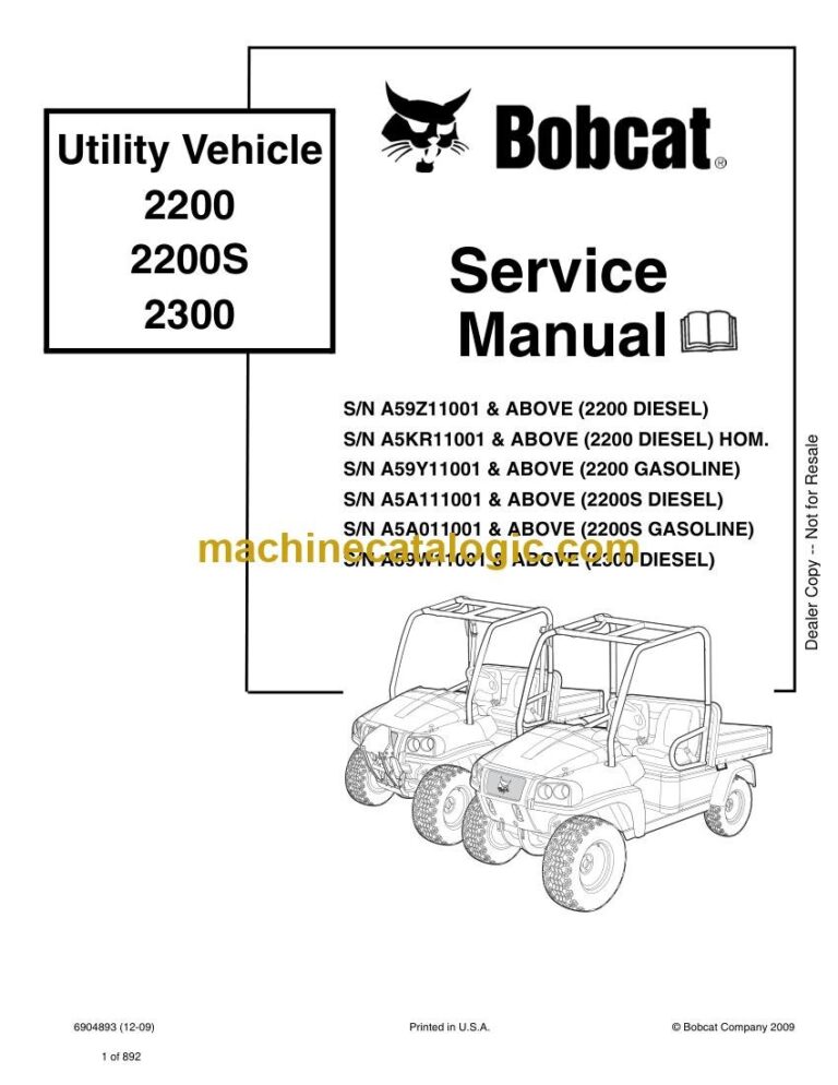 Bobcat 2200 Utility Vehicle Service Manual (SN A59Y11001-A59Y99999)