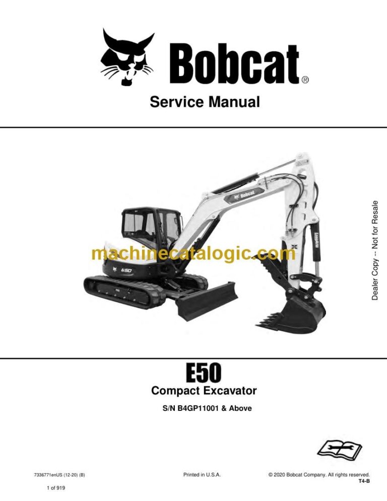Bobcat E50 Excavator Service Manual (SN B4GP11001-B4GP99999)