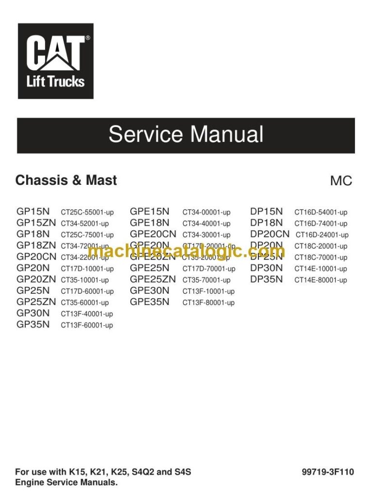 Caterpillar DP20CN Forklift Service and Operator Manual (99719-3F110)