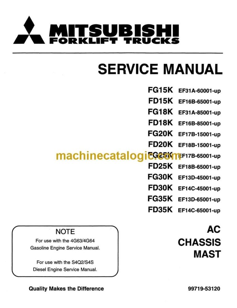 Mitsubishi FD18K FC Forklift Service Manual (99719-53120)