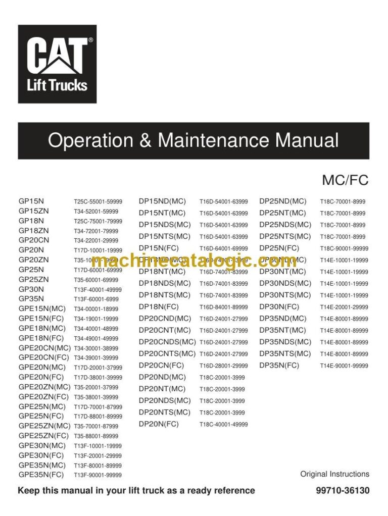 Caterpillar DP25ND Forklift Service and Operator Manual (99719-38210)