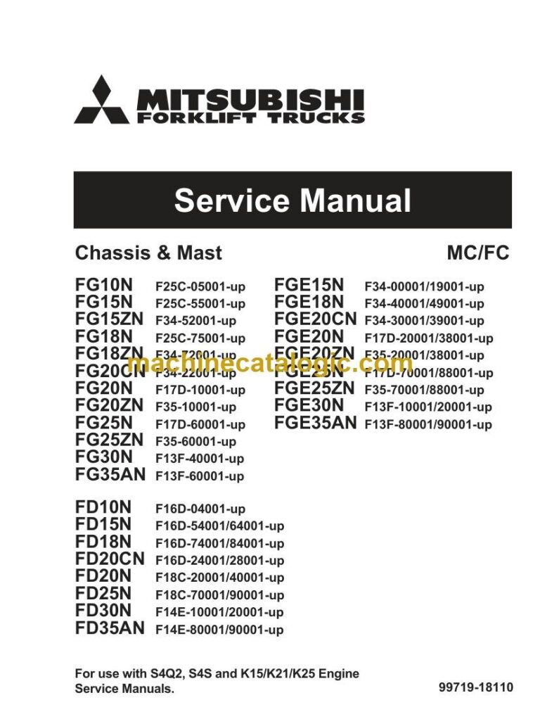 Mitsubishi FG35AN Forklift Service Manual (99719-18110)