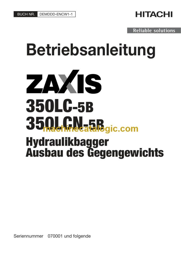 Hitachi ZX350LC-5B, ZX350LCN-5B Hydraulikbagger Ausbau des Gegengewichts Betriebsanleitung (DEMDDD-ENCW1-1) – Deckblatt