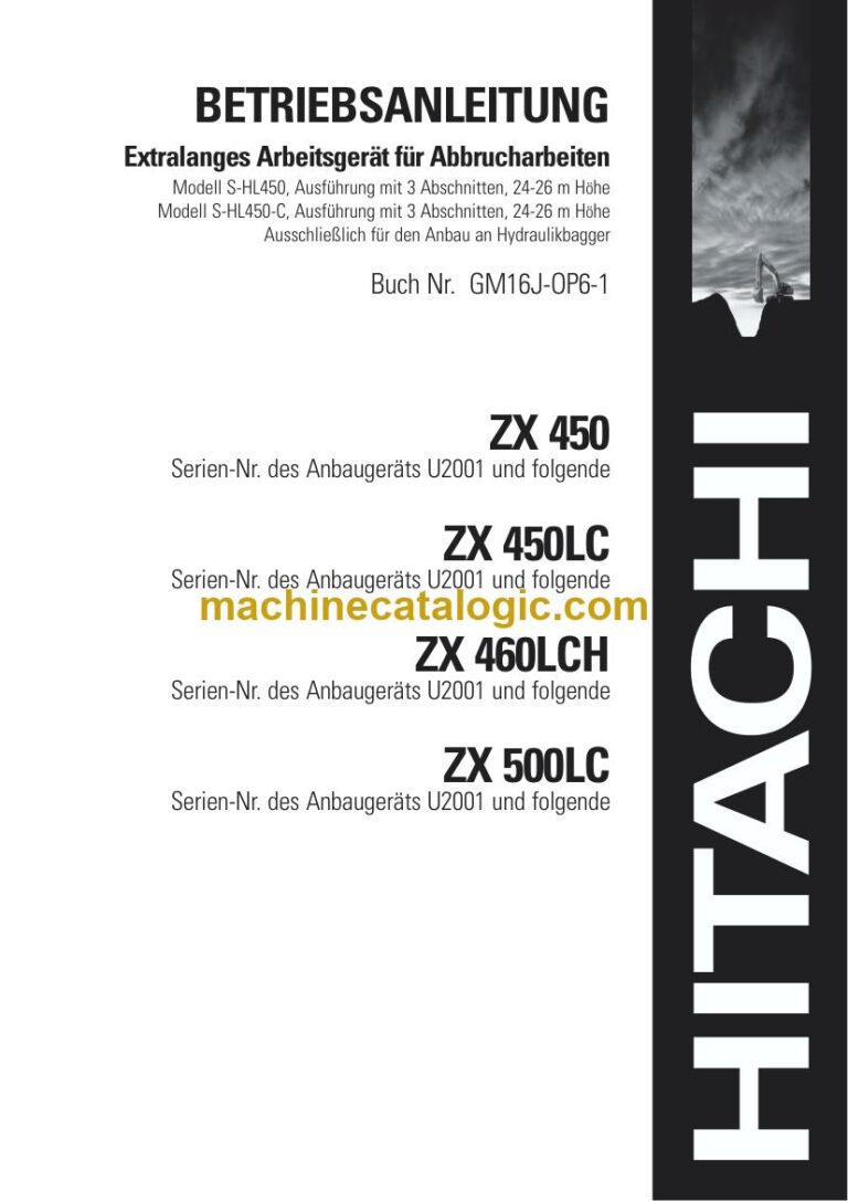 Hitachi ZX450, ZX450LC Hydraulikbagger Betriebsanleitung (GM16J-OP6-1) – Deckblatt