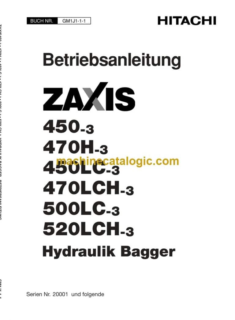 Hitachi ZX470H-3, ZX470LCH-3 Hydraulikbagger Betriebsanleitung (GM1J1-1-1) – Deckblatt