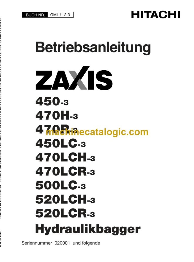 Hitachi ZX470LCH-3, ZX470LCR-3 Hydraulikbagger Betriebsanleitung (GM1J1-2-3) – Deckblatt