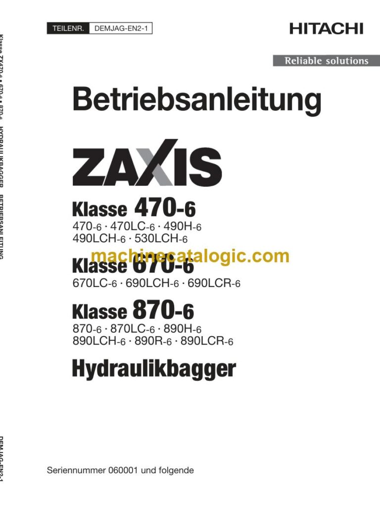 Hitachi ZX870-6 Hydraulikbagger Betriebsanleitung (DEMJAG-EN2-1) – Deckblatt