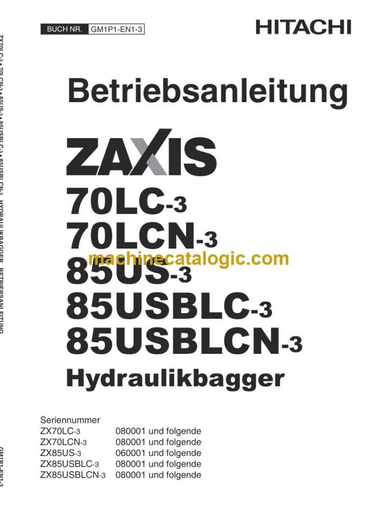 Hitachi ZX85USBLCN-3 Hydraulikbagger Betriebsanleitung (GM1P1-EN1-3) – Deckblatt