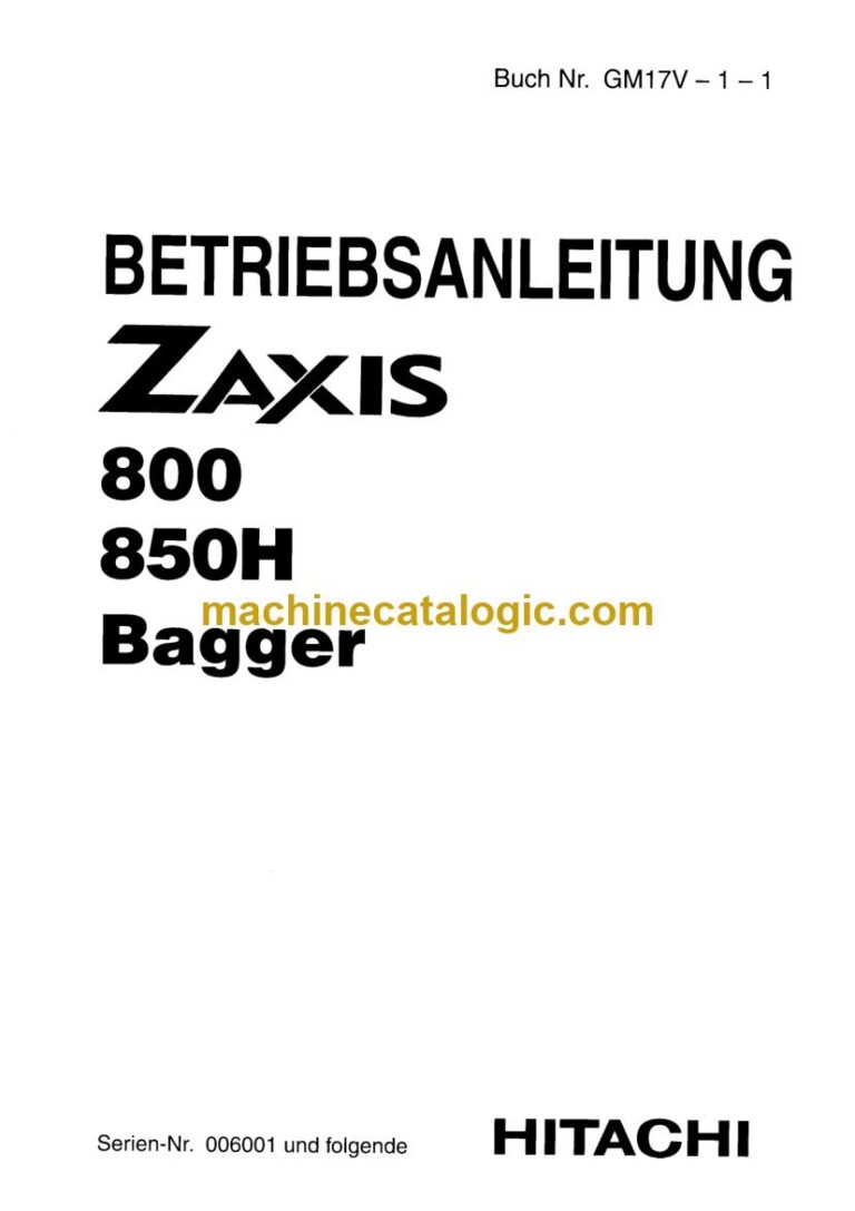 Hitachi ZX800, ZX850H Hydraulikbagger Betriebsanleitung (GM17V-1-1) – Deckblatt