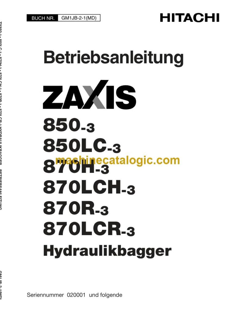 Hitachi ZX870R-3, ZX870LCR-3 Hydraulikbagger Betriebsanleitung (GM1JB-2-1-MD) – Deckblatt