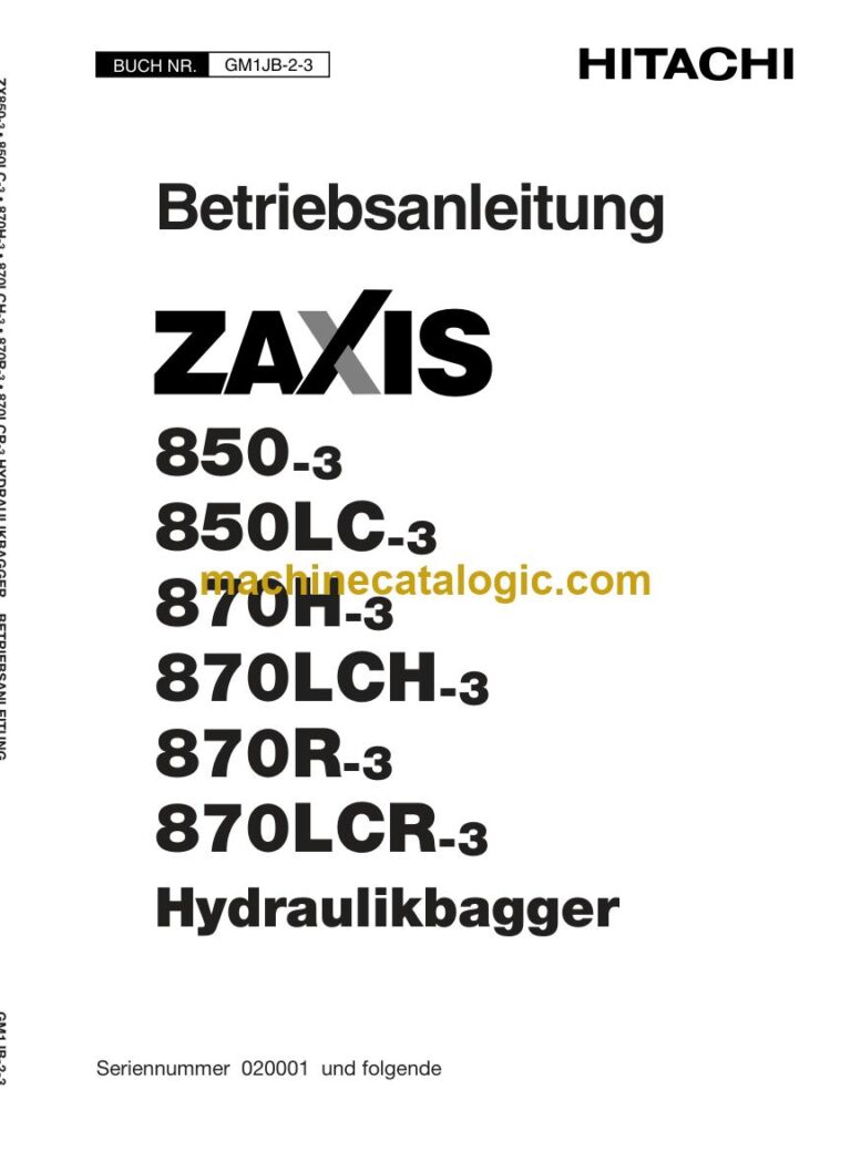 Hitachi ZX870H-3, ZX870LCH-3 Hydraulikbagger Betriebsanleitung (GM1JB-2-3) – Deckblatt