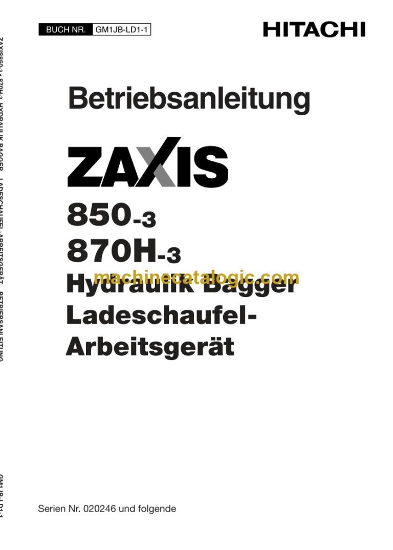 Hitachi ZX850-3, ZX870H-3 Hydraulikbagger Ladeschaufel-Arbeitsgerät Betriebsanleitung (GM1JB-LD1-1) – Deckblatt
