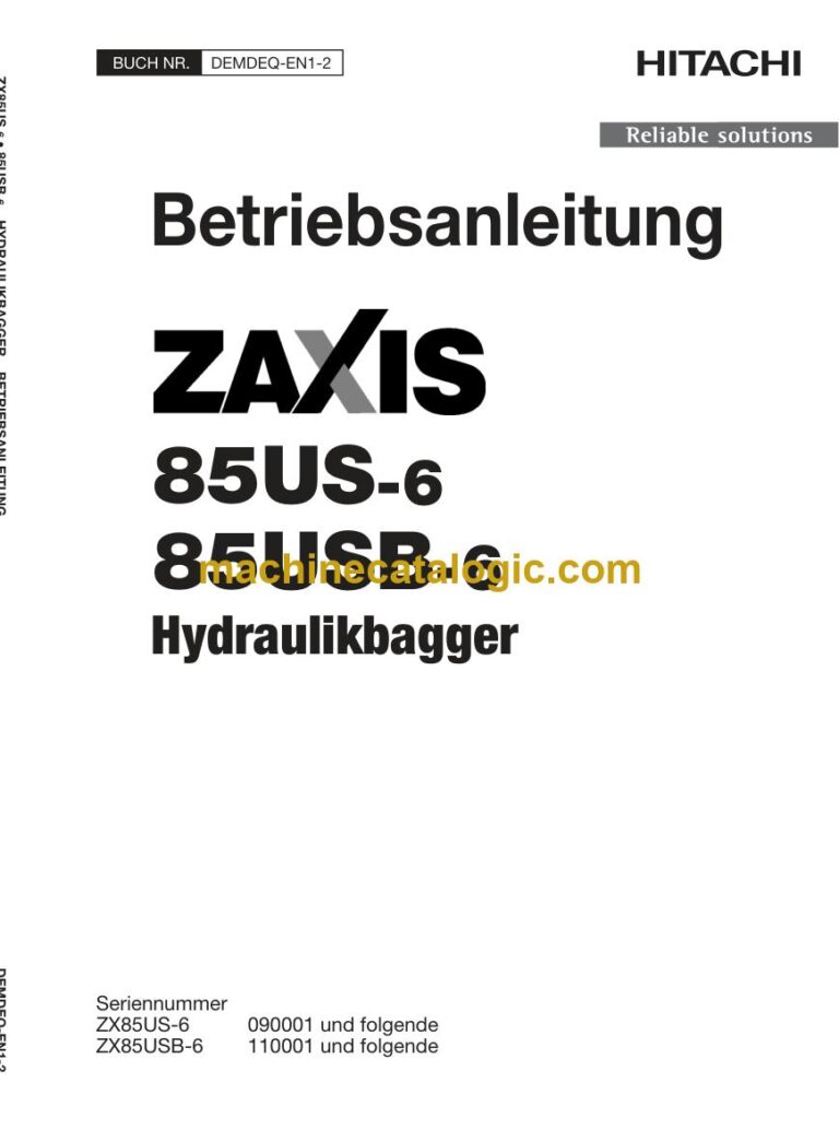 Hitachi ZX85US-6, ZX85USB-6 Hydraulikbagger Betriebsanleitung (DEMDEQ-EN1-2) – Deckblatt