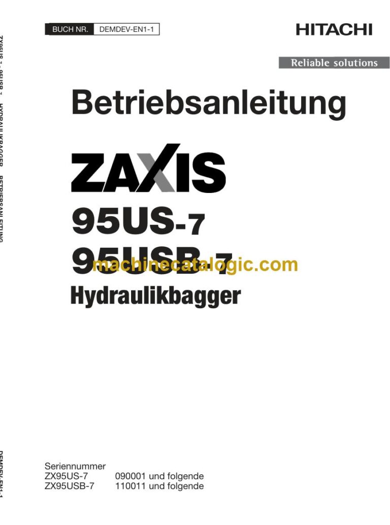 Hitachi ZX95US-7, ZX95USB-7 Hydraulikbagger Betriebsanleitung (DEMDEV-EN1-1) – Deckblatt