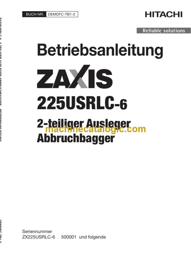Hitachi ZX225USRLC-6 Abbruchbagger 2-teiliger Ausleger Betriebsanleitung (DEMDFC-TB1-2) – Deckblatt