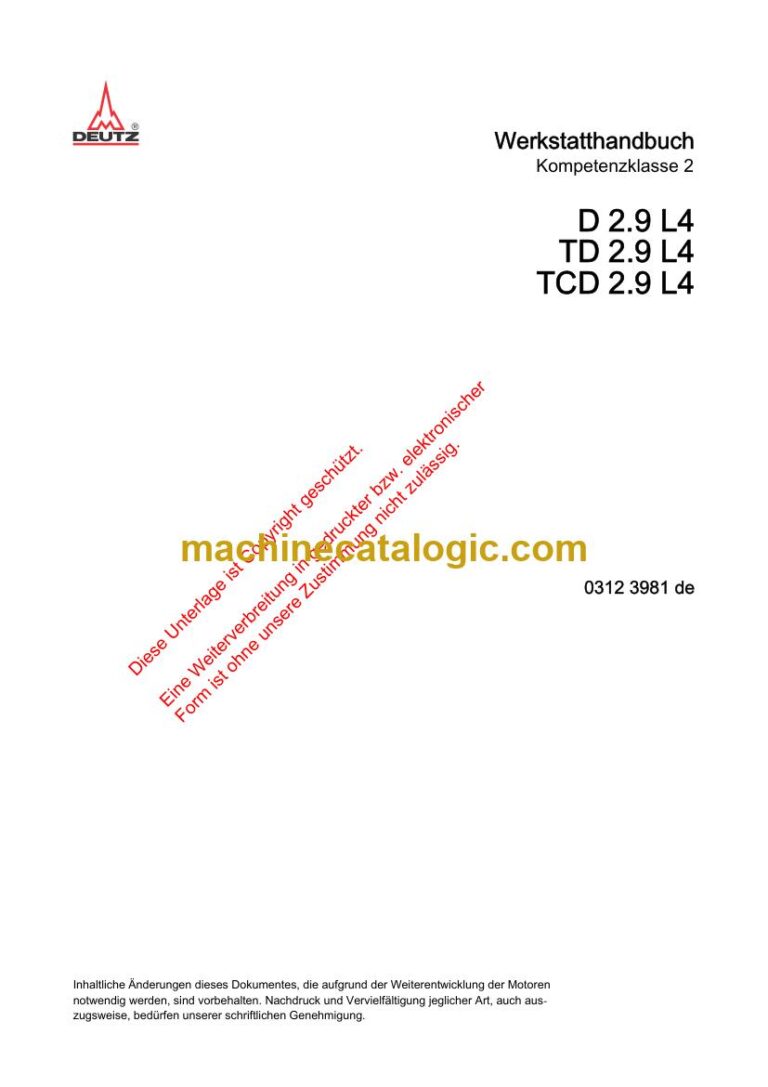 Hitachi TCD 2.9 L4 Deutz Motor Werkstatthandbuch (03123981) – Deckblatt
